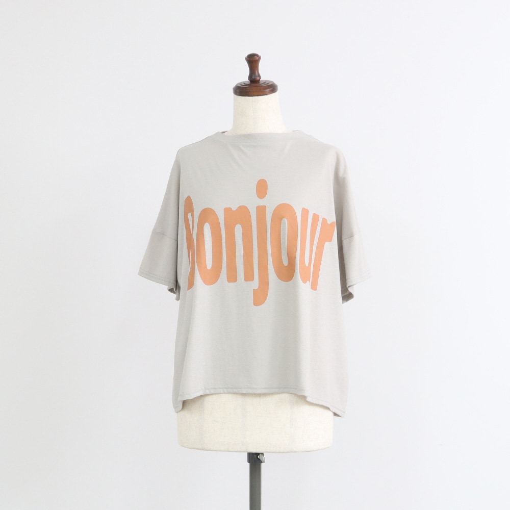 クールローレルスカイコット Bonjourプリントシャツ　Tシャツの正面ディティール