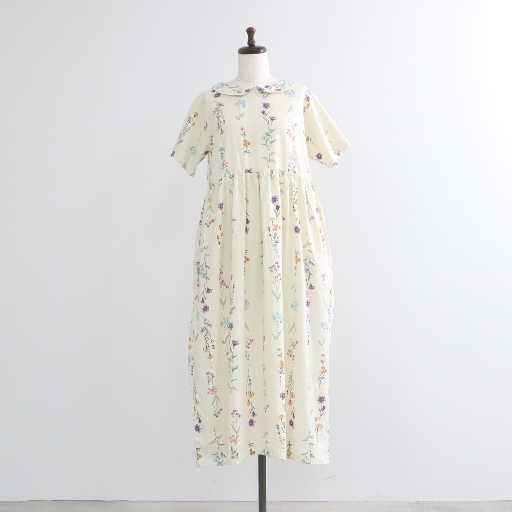 リネンコットン彩りワンピース　ワンピースの正面ディティール