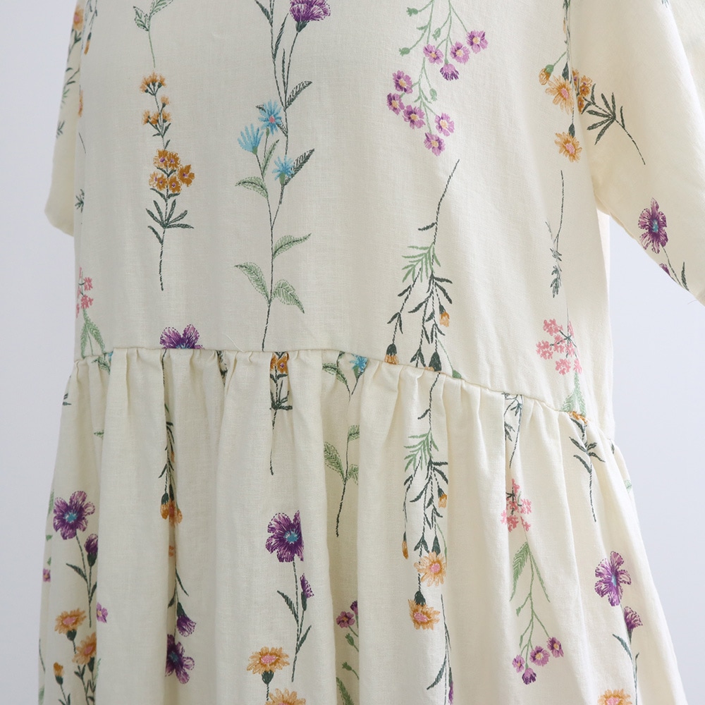 リネンコットン彩りワンピース　ワンピースの正面ディティール