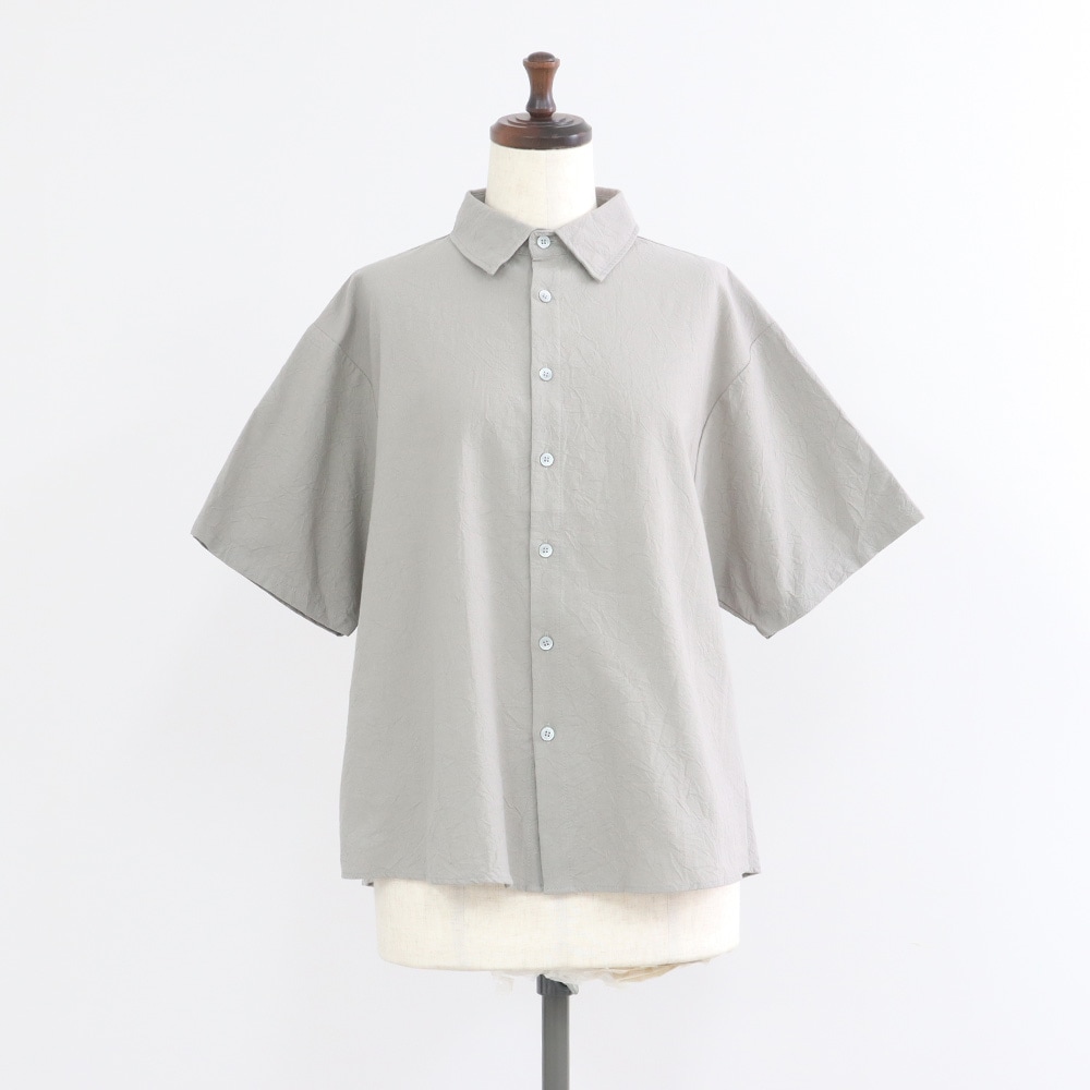 シーチングハンドワッシャー フレアシャツ　シャツの正面ディティール