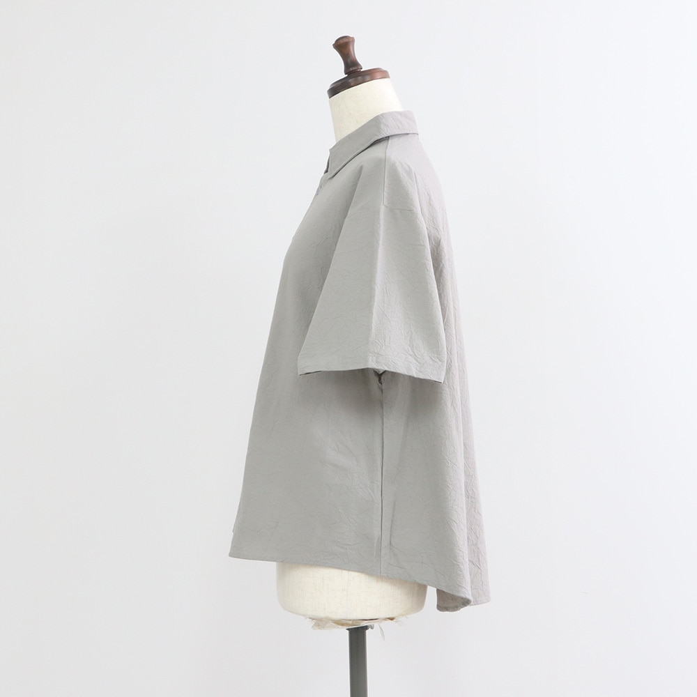 シーチングハンドワッシャー フレアシャツ　シャツの正面ディティール