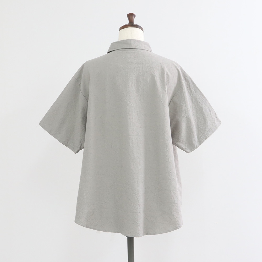 シーチングハンドワッシャー フレアシャツ　シャツの正面ディティール