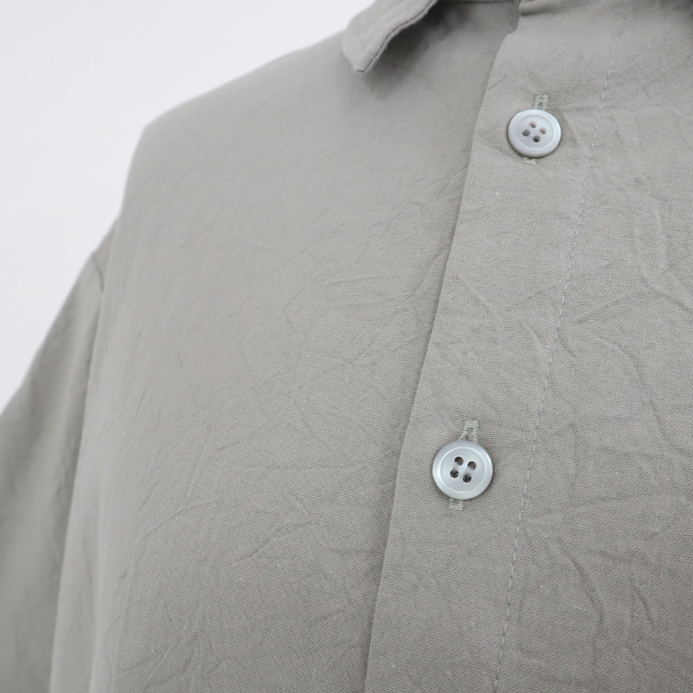 シーチングハンドワッシャー フレアシャツ　シャツの正面ディティール