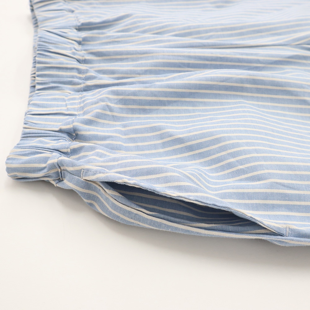 サマームラデニムストライプ エッグパンツ　パンツの正面ディティール