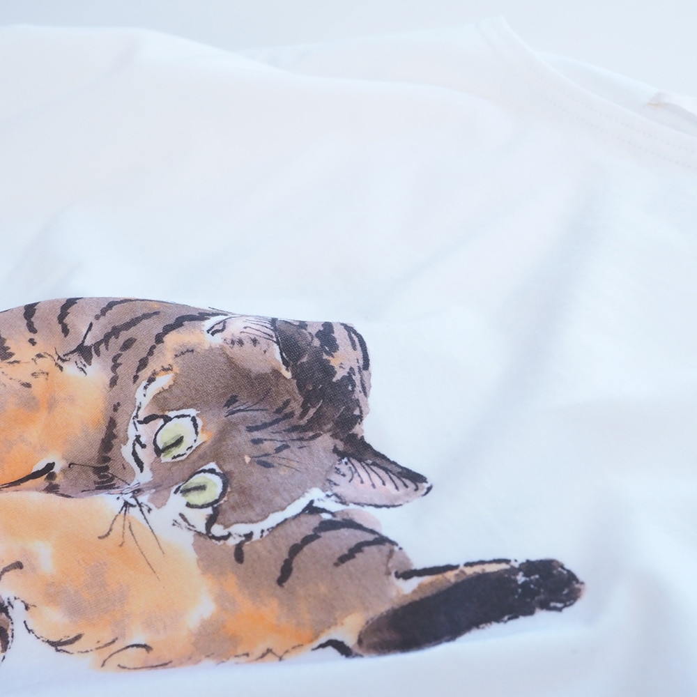 ナチュラルソフト天竺 ぺろりねこコンフィーシャツ　Tシャツの素材のアップ