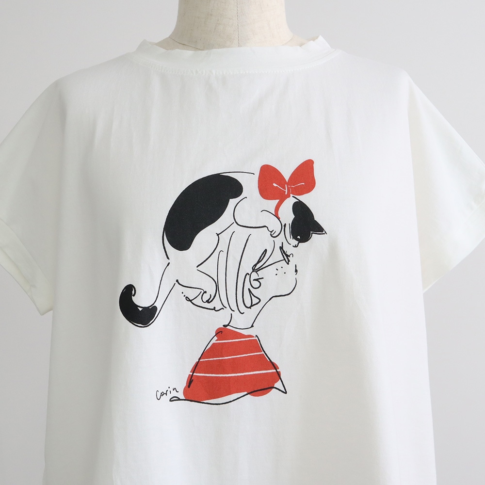 コンパクト天竺 おそろいのふたりミナミシャツ　Tシャツの正面ディティール