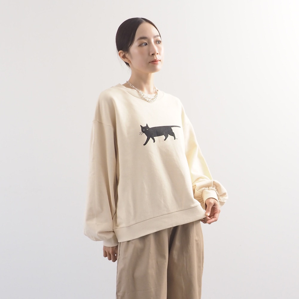 タ*カ様 NORTH NO NAME ナンバリング 猫 5分袖 スウェット トレ 小泉さよさんコラボ】NARU(ナル) 30/10セントラル裏毛 くろねこ