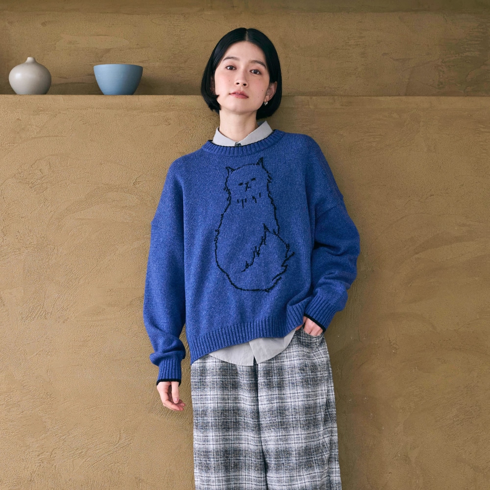 NARU(ナル) エアーヤーンコットン おすまし猫ニット 673600 | TOPS