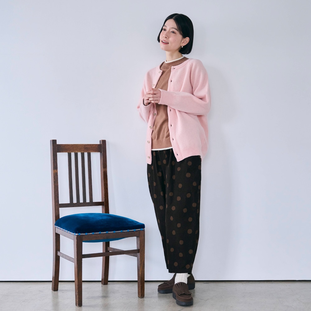 最終値下げ新品タグつき、ピンクハウス、バルーンパンツ、L茶系 NARU(ナル) 21Wコール天ニュアンスドット エッグパンツ 674805