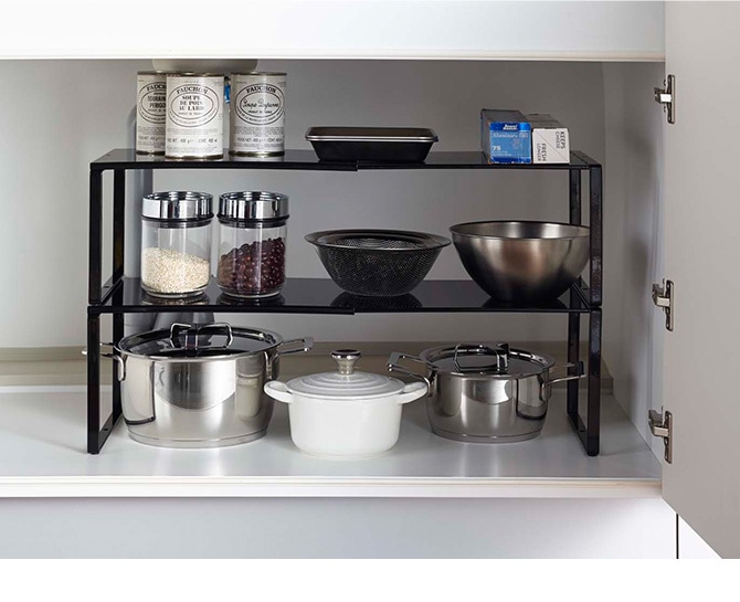 tower タワー 伸縮収納棚  調味料ラック スパイスラック 伸縮 おしゃれ キッチン 収納 白 黒 シンク下 スタッキング  