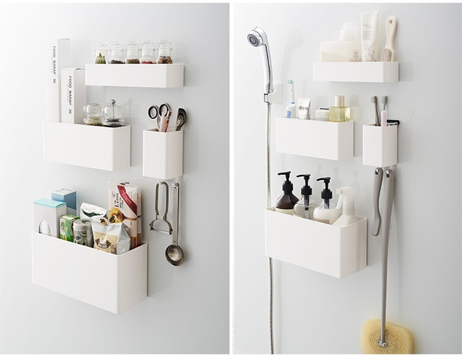 tower タワー マグネットストレージボックス ワイド  収納ボックス 整理ボックス おしゃれ マグネット 白 黒 キッチン ランドリー 浴室 仕切り  