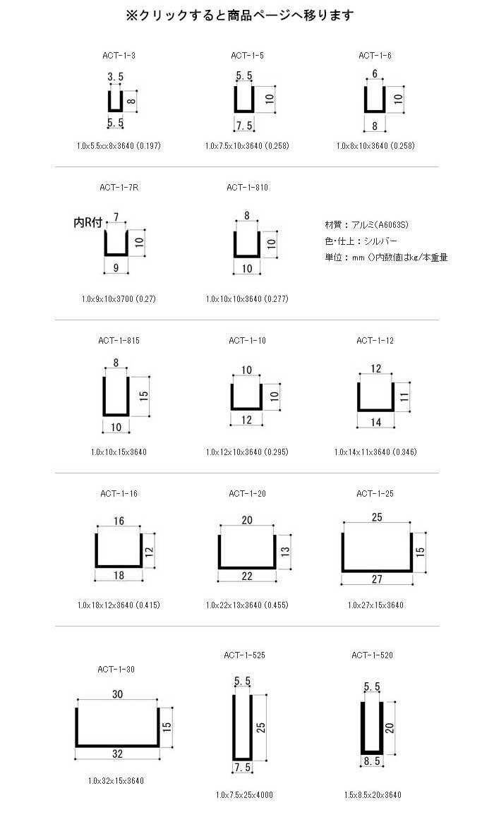 アルミ型材,アルミチャンネル,ACT-1 アルミチャンネル（薄口）販売 | オンラインショップ e-金物