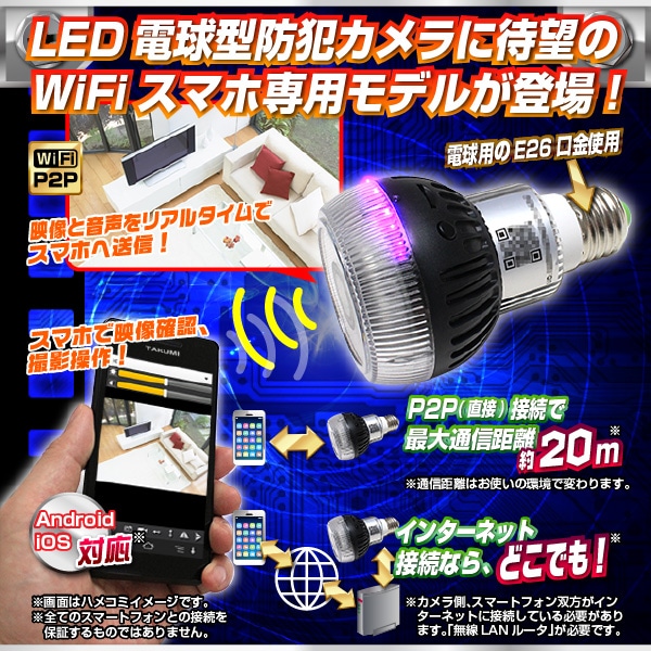 赤外線ＬＥＤライト付き電球型WiFi防犯ビデオカメラ TMC-BU100 匠