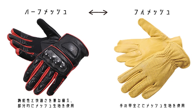 ハーフメッシュグローブとフルメッシュグローブの比較