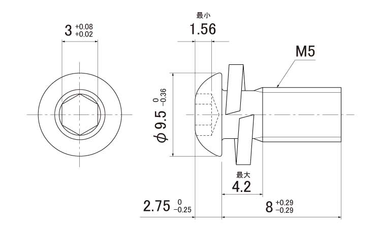 M5X55 ﾎﾞﾀﾝCAP ｽﾃﾝﾚｽ(303､304､XM7等) BK(SUS黒染め) - ネジ・釘・金属素材