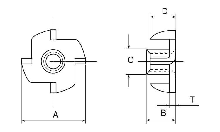 爪付Ｔナット（オチアイ 《標準(または鉄)/ＢＣ(黒クロメート)》 | ﾋﾟﾝ