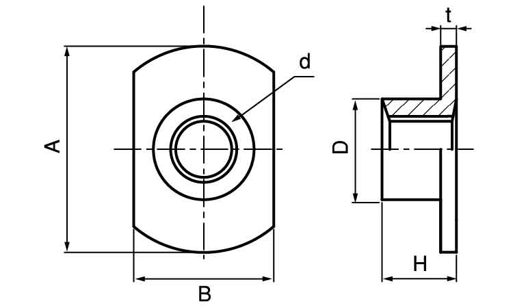 Ｔ形溶接ナット（１Ａ）TガタヨウセツN(1A) M6 標準(または鉄