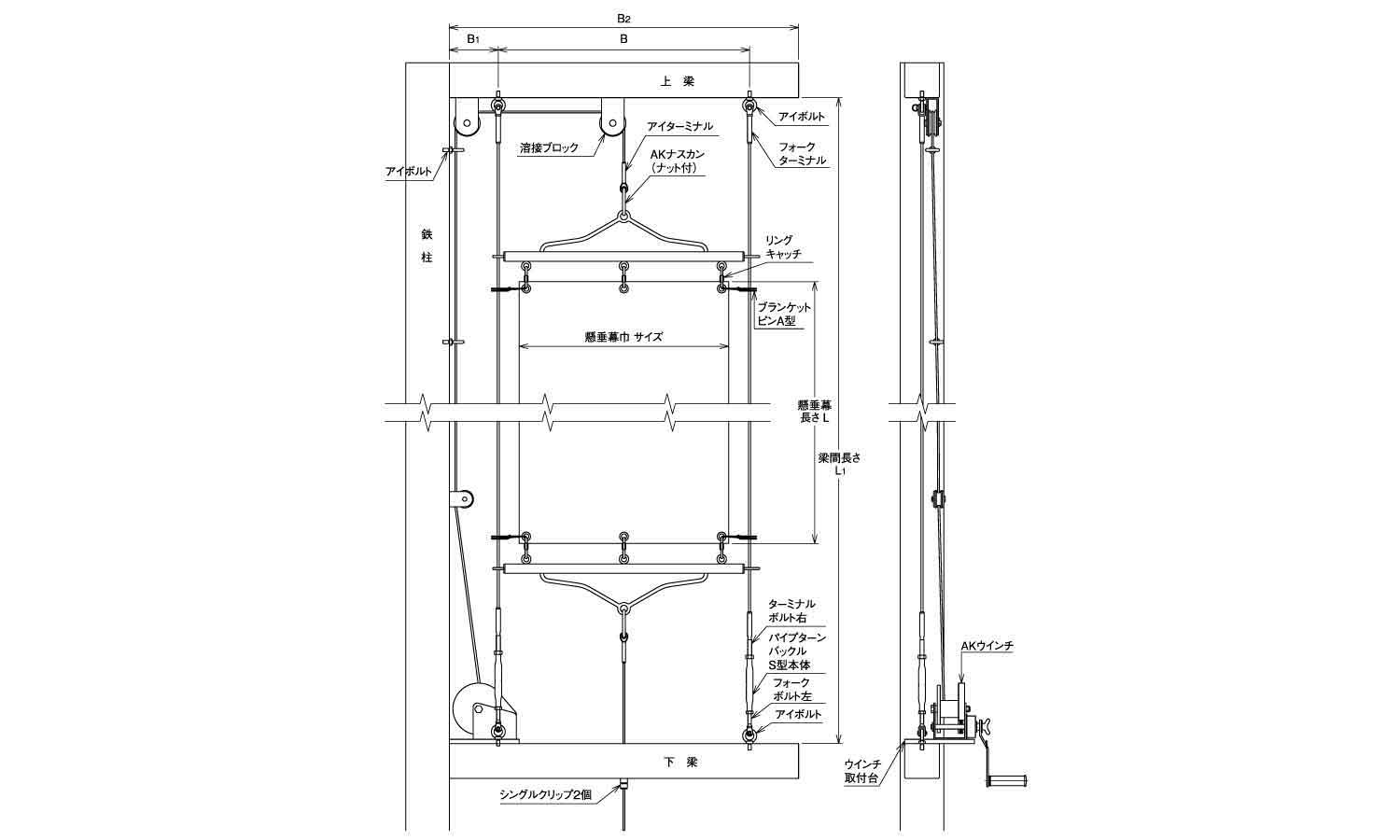 懸垂幕装置システム（自立型） 《ｽﾃﾝﾚｽ(303､304､XM7等)/生地(または