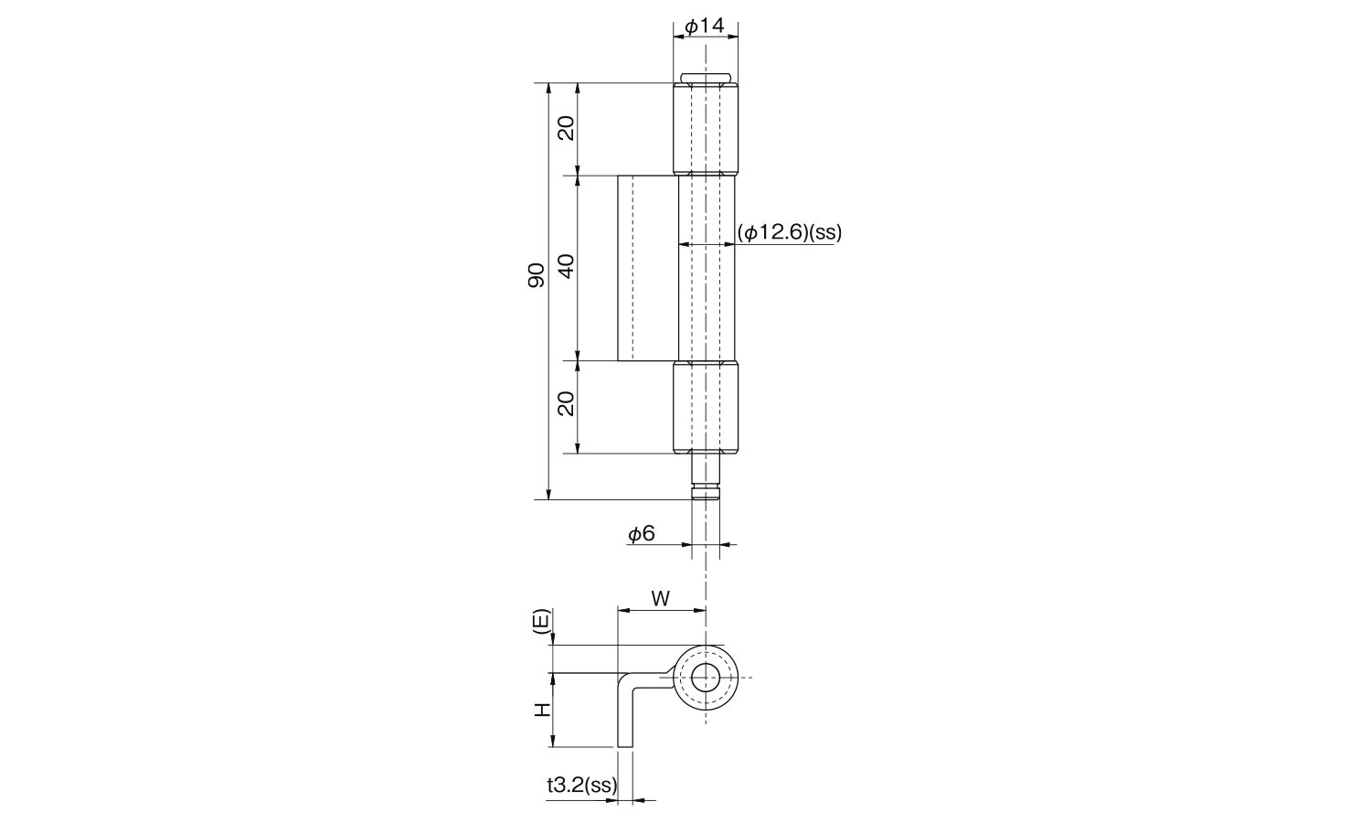 鉄 防水型蝶番（3管）A－19 《標準(または鉄)/生地(または標準