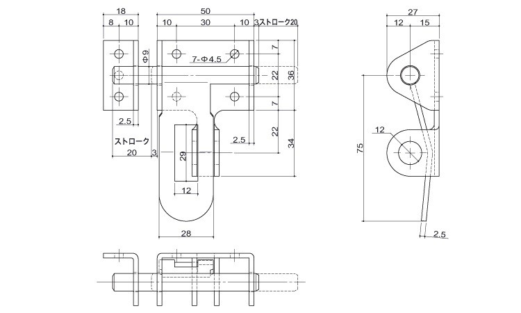 ステンレス ニュー横掛金D－57 《ｽﾃﾝﾚｽ(303､304､XM7等)/生地(または