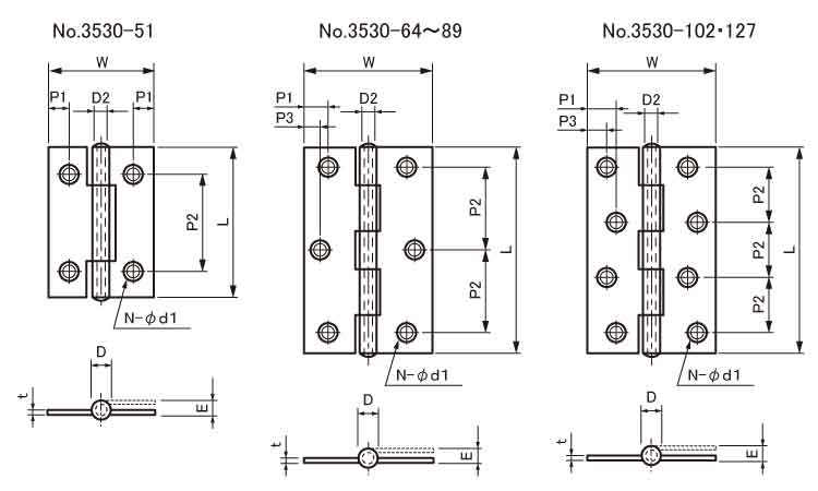 ARCH 厚口丁番（№3530 《ｽﾃﾝﾚｽ(303､304､XM7等)/生地(または