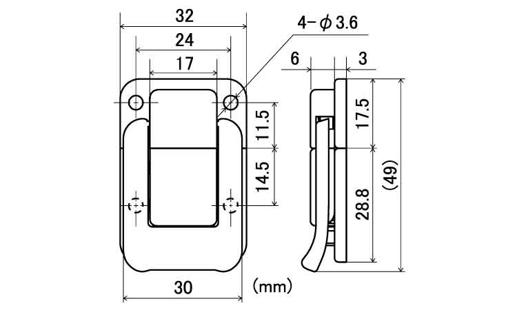角パッチン錠 №1030N 《ｽﾃﾝﾚｽ(303､304､XM7等)/生地(または標準
