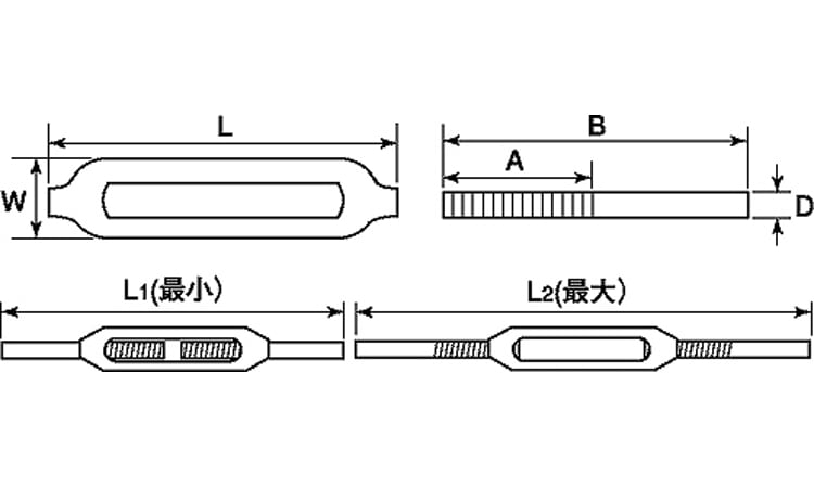 枠式ターンバックル（ストレート） 《ｽﾃﾝﾚｽ(303､304､XM7等)/生地