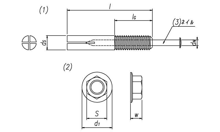 メタルアンカー　ＨＮＩメタルアンカー(HNI)  M10X60 標準(または鉄) 生地(または標準) - 3