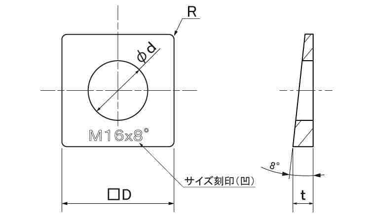 テーパーＷ（８度（ナミテイ製テーパーW(ナミテイ M12-8゜ D25 標準(または鉄) ドブ(溶融亜鉛めっき) - 3