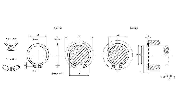 Ｃ形止め輪（軸用・ＩＷＴ（磐田規 《標準(または鉄)/生地(または標準