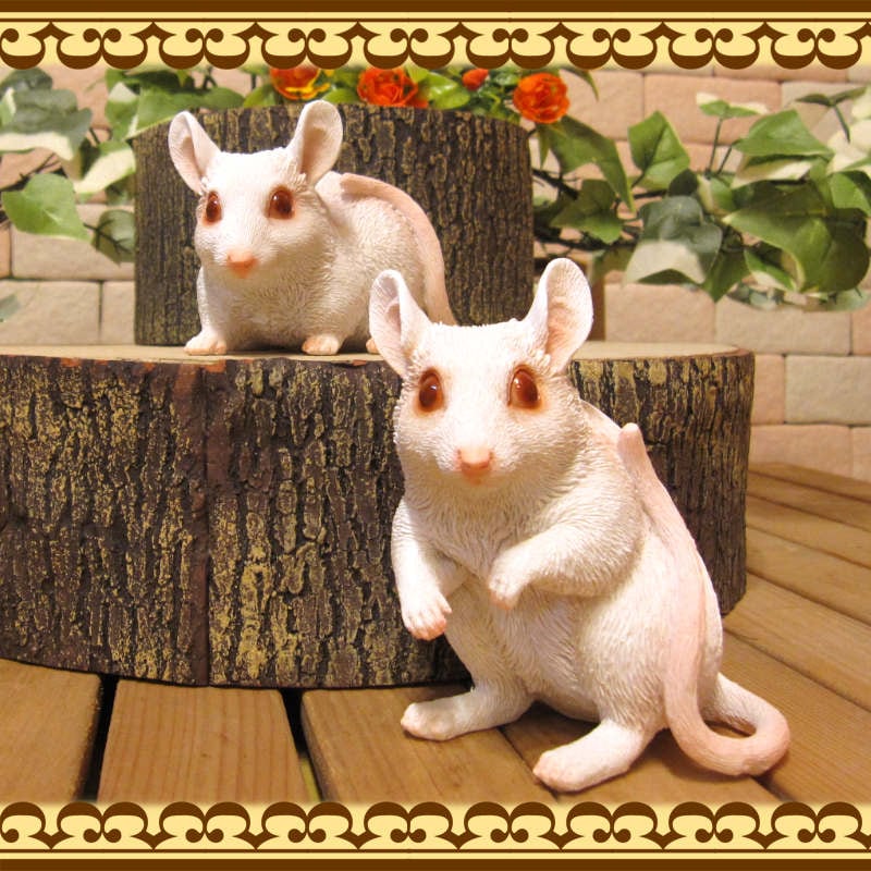 ネズミの置物 リアルな 白ねずみ ハツカネズミ ２体セット 鼠 干支 オブジェ 飾り インテリア 縁起物 かわいい動物グッズの通販なら 雑貨の森 Ki Ra Ra