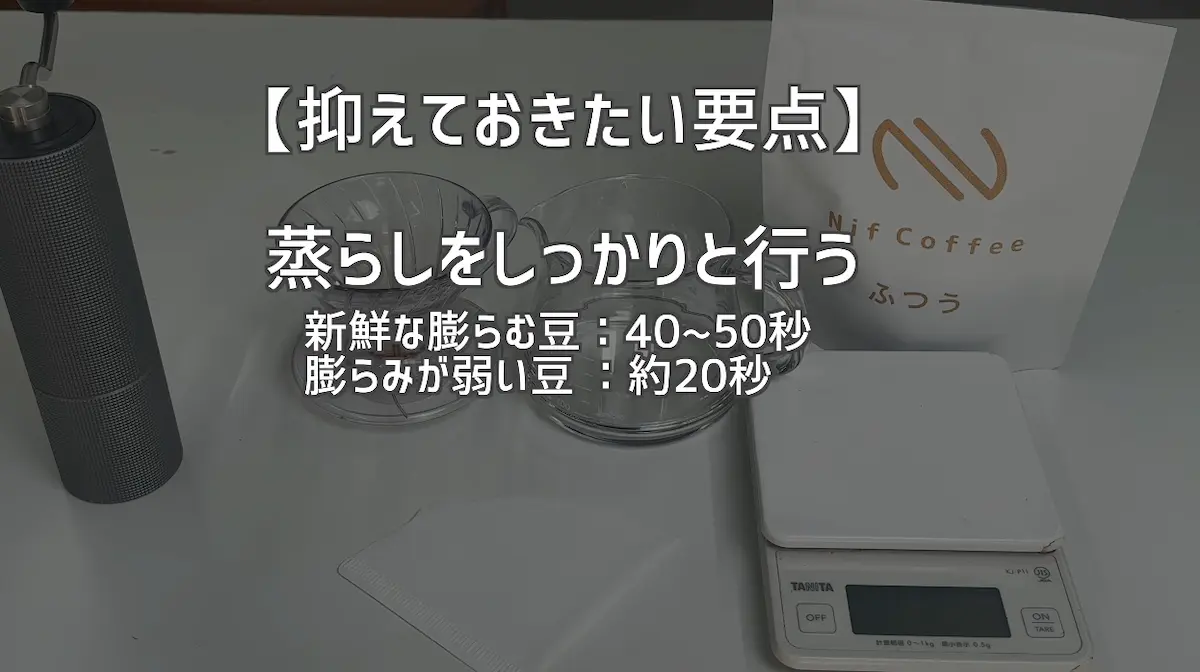 コーヒー粉全体にお湯を注いで蒸らしている様子