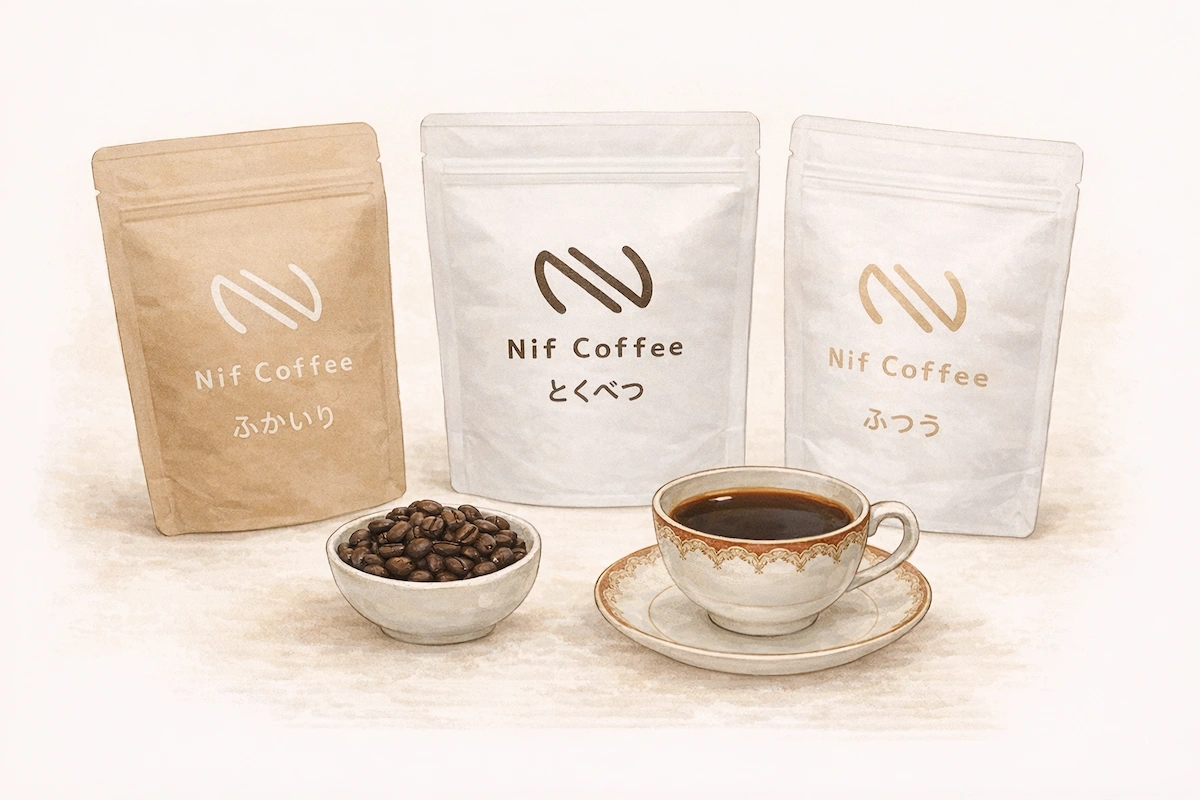 Nif Coffeeの3つの味 ふつう・ふかいり・とくべつのコーヒー豆