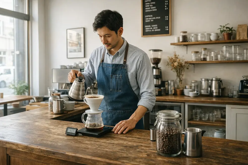 小規模カフェでの抽出風景（イメージ）