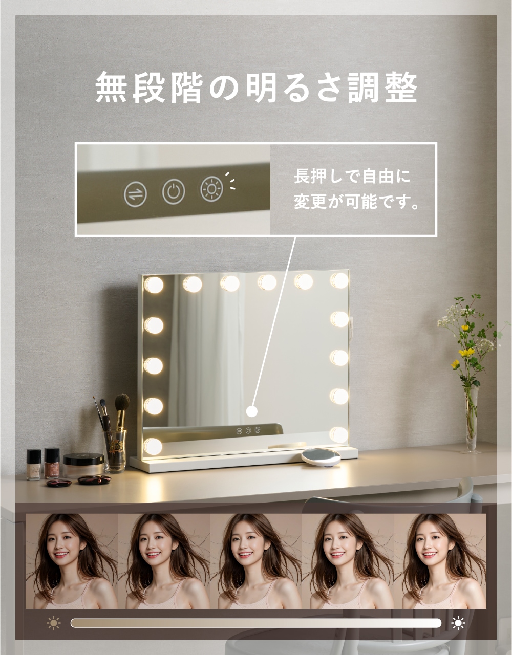 7月上旬再入荷☆予約受付中】 LED 女優ミラー 化粧鏡 ドレッサー