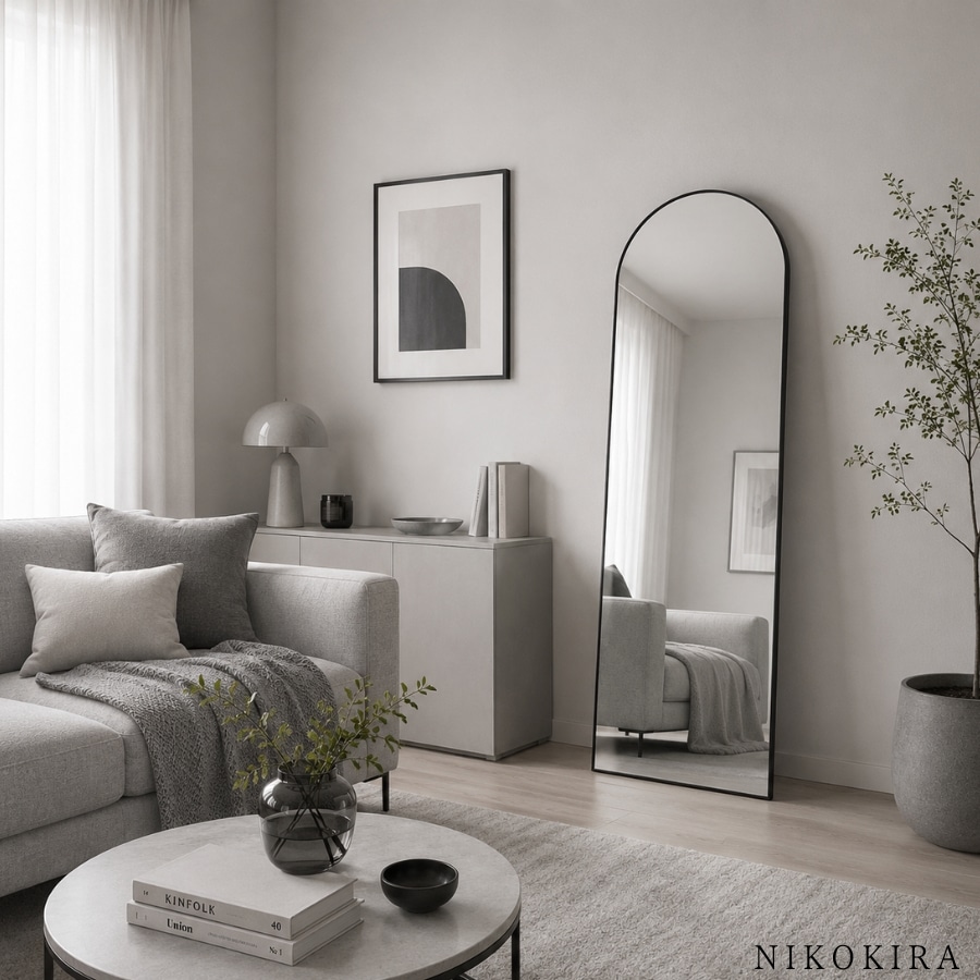 強化ガラス スタンドミラー 160×50cm 壁掛け2WAY シルバー（新品） アーチミラー 全身鏡 姿見 スタンドミラー 壁掛け 2WAY 160cm×50cm