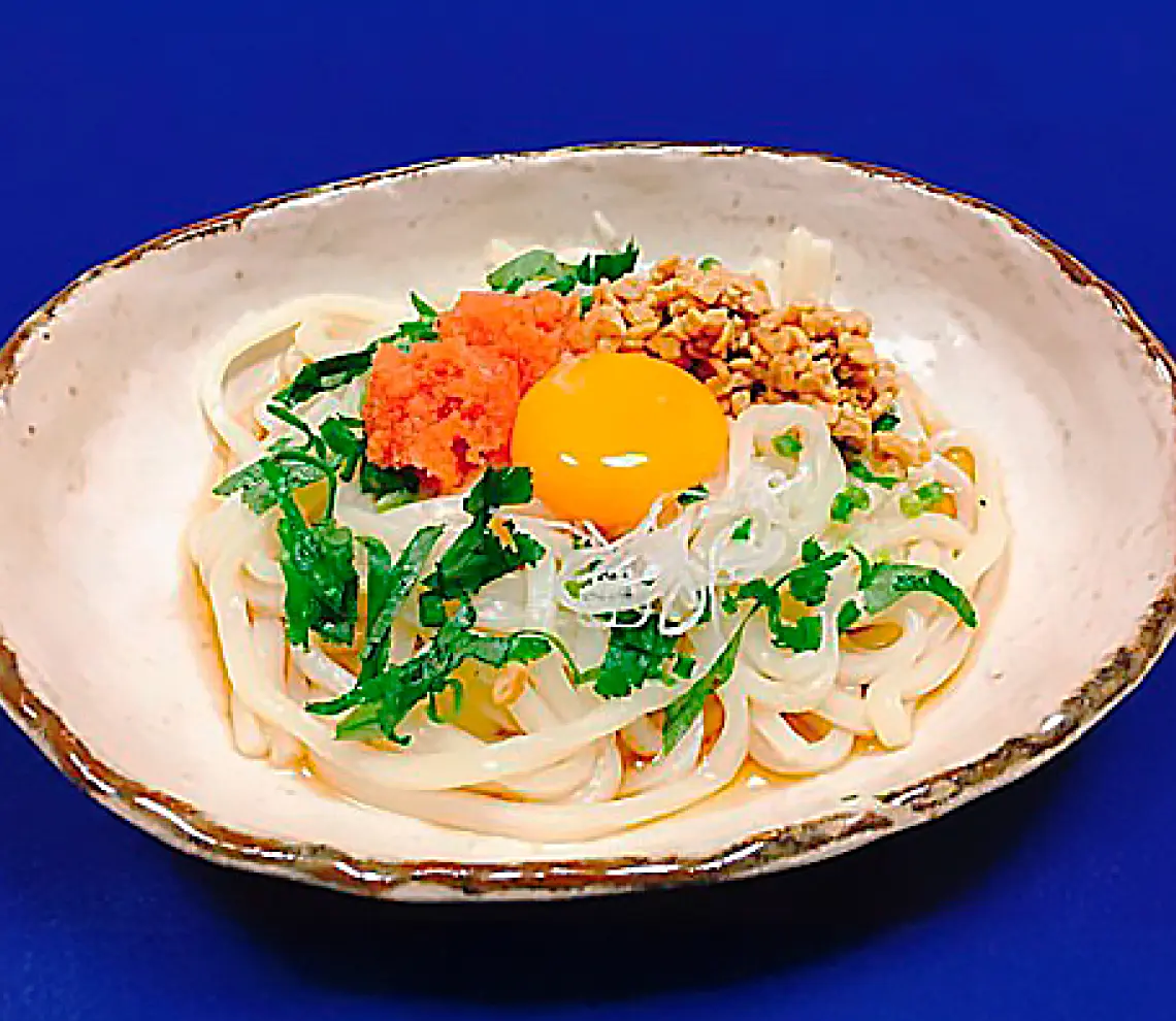 明太納豆しらすの釜玉うどん