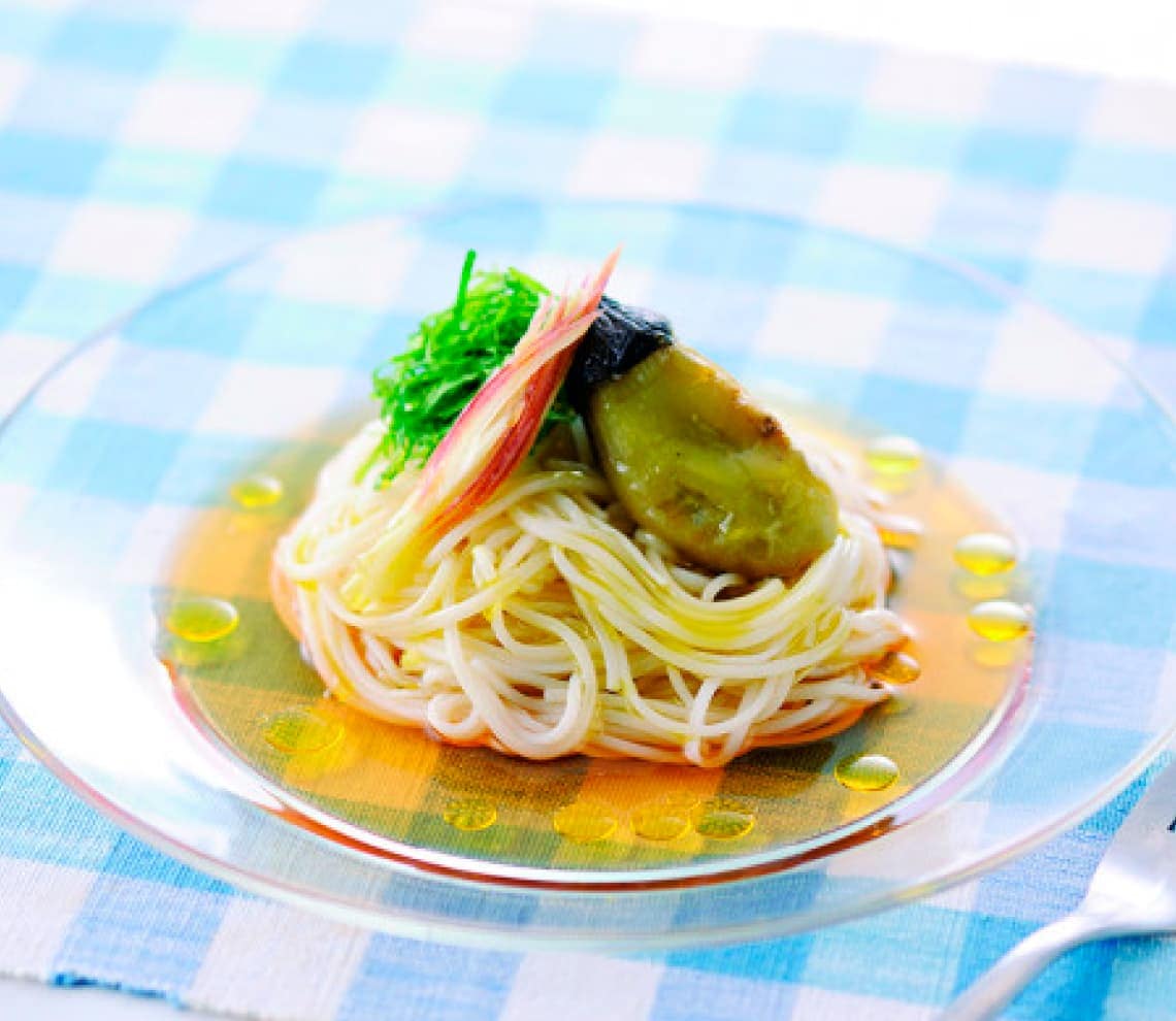 焼きナスとオリーブオイルのそうめん