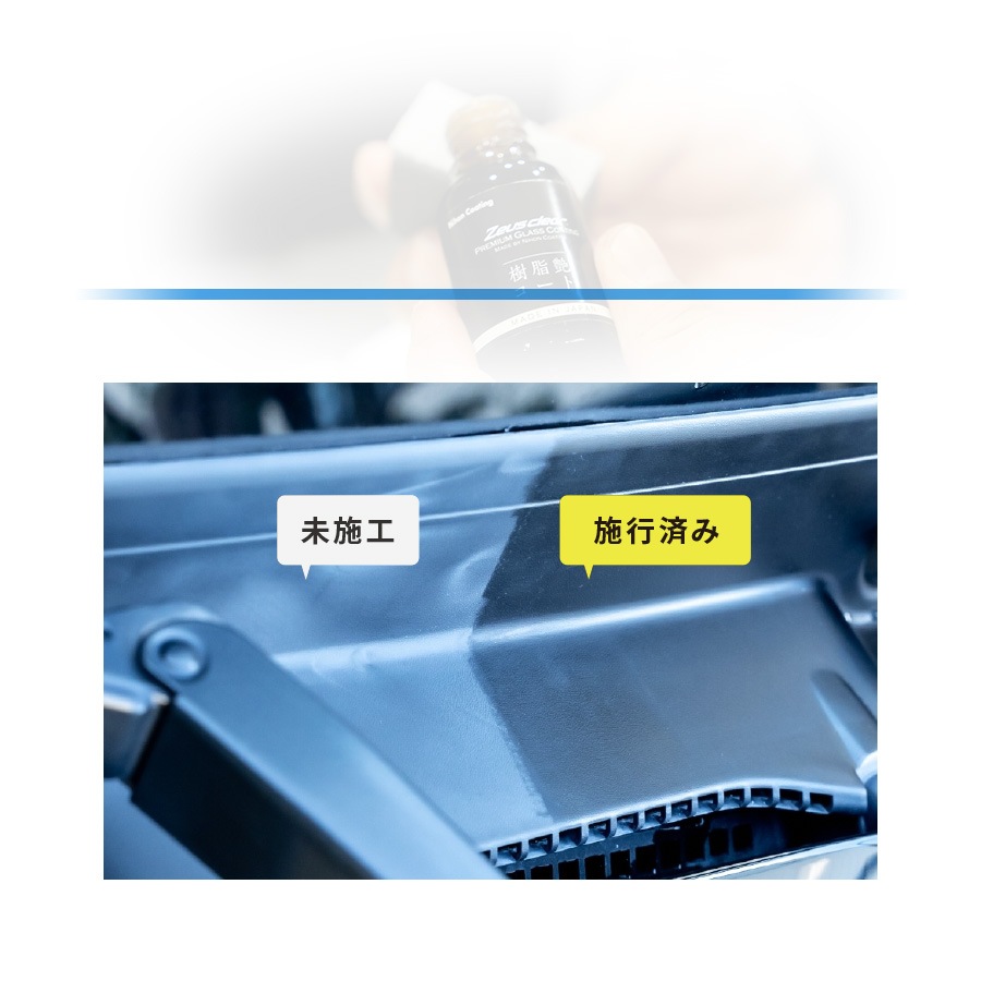 未塗装樹脂コーティング剤 白化・変色した樹脂を自然な黒に復活 ゼウスクリア樹脂艶コート｜日本製LEDヘッドライト・フォグの日本ライティング