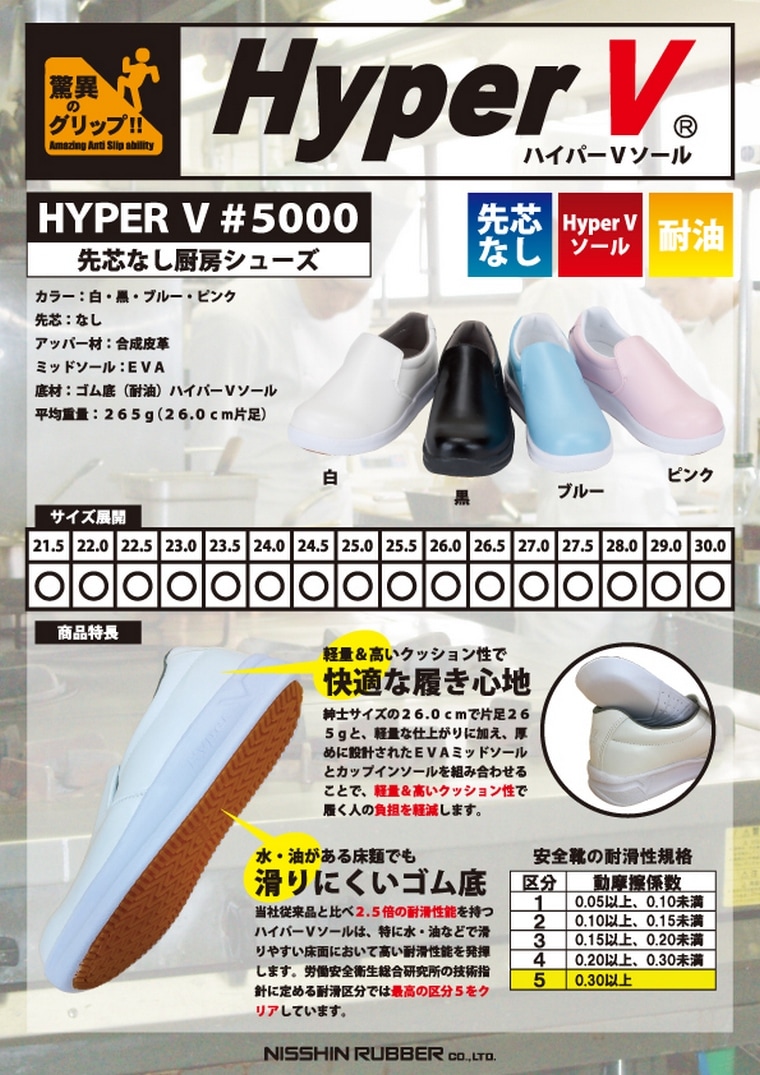 送料無料】【個人宅不可】日進ゴム Hyper V 厨房シューズ #5000 ブルー【メーカー直送・代引き不可・時間指定不可・沖縄、離島不可】  の通販｜業務ショップのん太郎