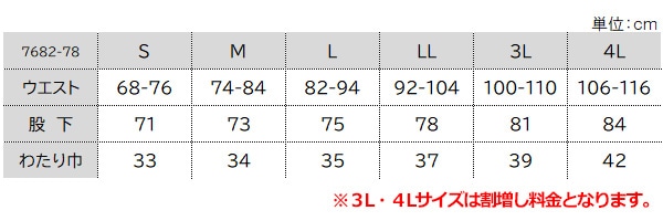 SOWA　7682-78サイズ表