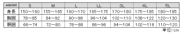 AG8000サイズ表