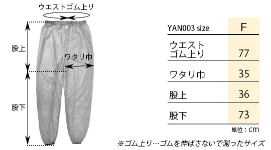 YAN003サイズ表