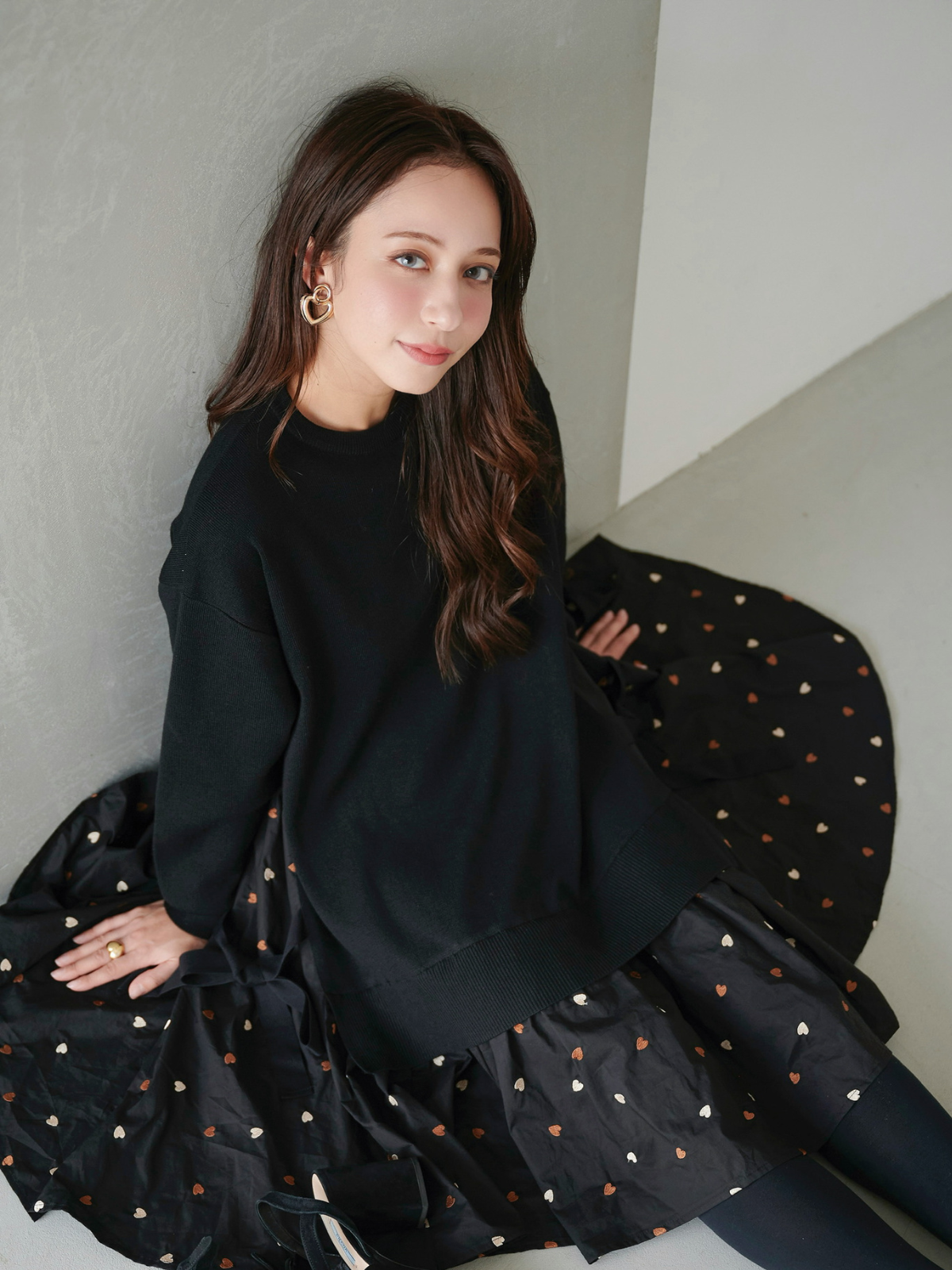 グレーリボンジャンパーワンピース