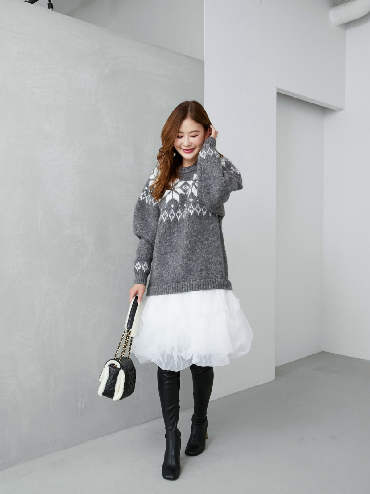 グレーリボンジャンパーワンピース