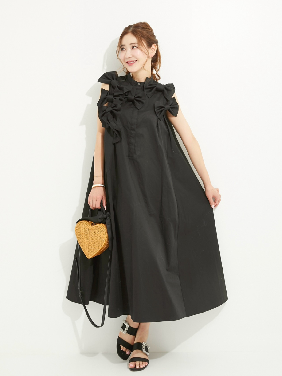 グレーリボンジャンパーワンピース