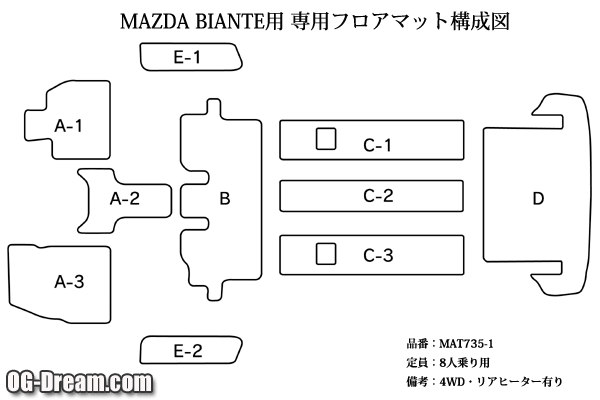 マツダ ビアンテ H20/7～ 専用カジュアル フロアーマットセット 