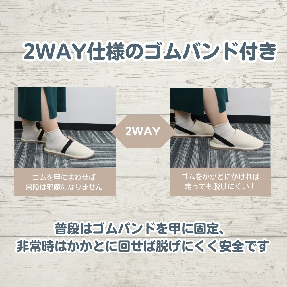 かかとゴムバンドを使った安定感を高めた履き方