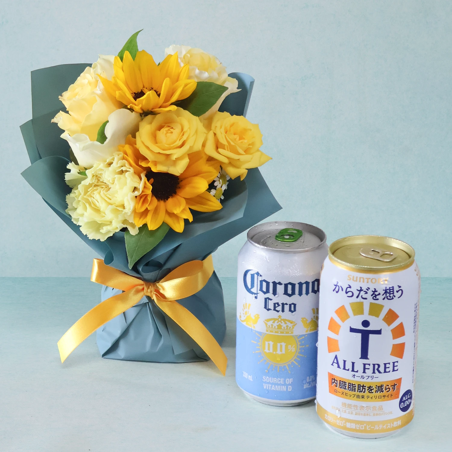 【父の日】そのまま飾れるブーケ 体に優しいノンアルビールセット