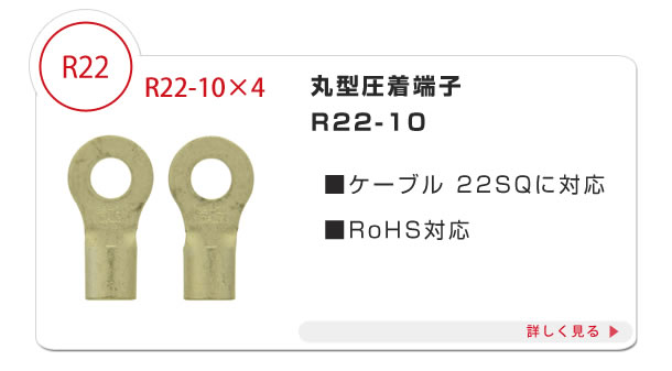 バッテリー並列ケーブル 22SQ KIV線 0.5m 赤黒セット 丸型圧着端子 R22